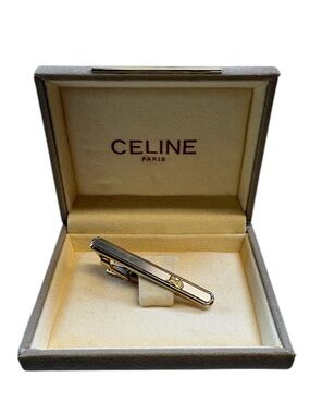 Celine vintage tie clip (silver and gold) horse and carriage design w Celine box